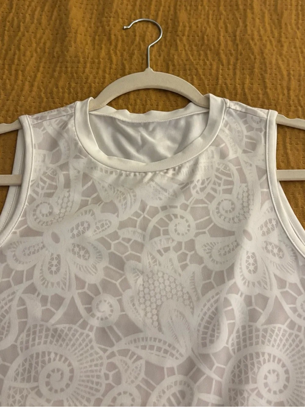 SHEIN White Lace Overlay Patterned Tank Top